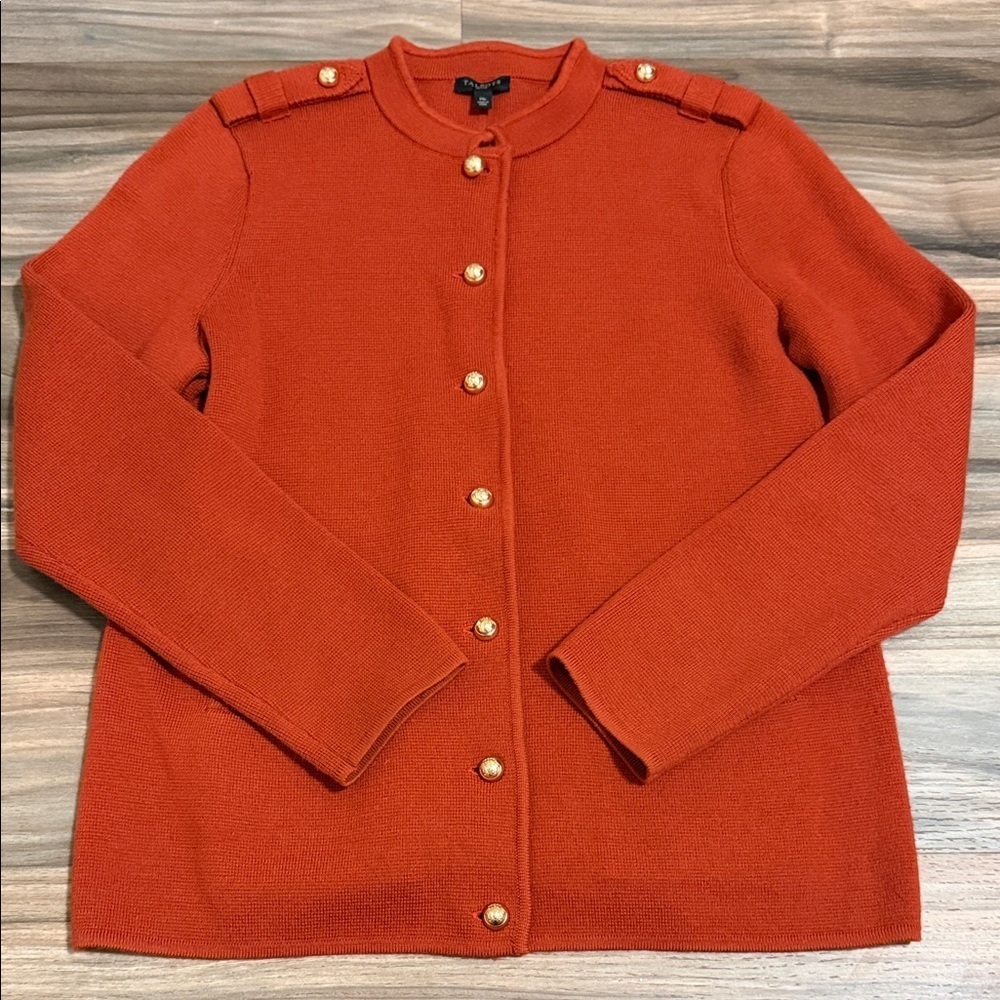 Talbots Women’s MP Merino Wool Blend Rust Knit Cardigan Jacket Academia Luxe